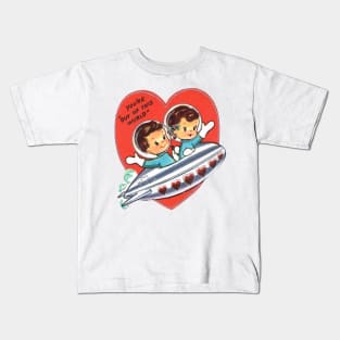 Vintage Valentine Space Ship Cute Kids Rocket Astronaut Kids T-Shirt